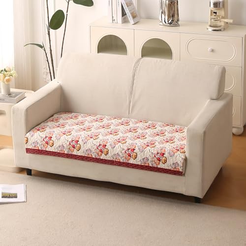 Image of HOKIPO 'Florentina Series' Premium Holland Velvet Sofa Cover Mat for 2 Seater Sofa with Foam Filling for Extra Softness, Anti-Slip Backing, Autumn Cream (IN-879-V3)