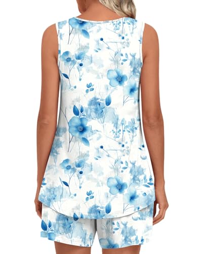 Image of LONGYUAN Womens Sleeveless Pajama Set Soft Summer Lounge Shorts Tank Top Sleepwear with Pockets 2 Piece Set M-3XL