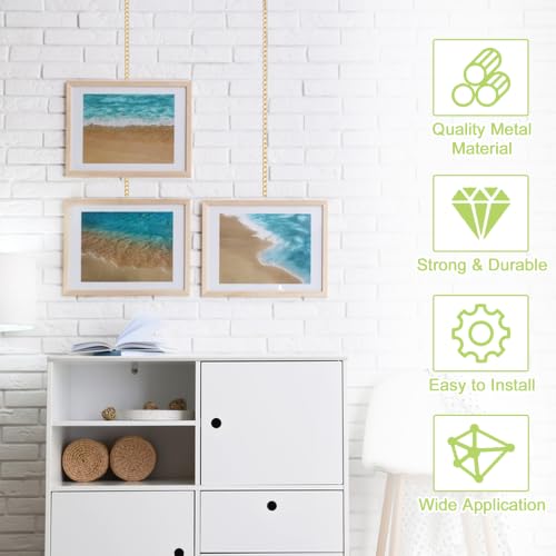 Image of Picture Hanging Kit, 6Pcs Stainless Steel Chains with Hooks & 12Pcs D Ring Picture Hangers for Hanging Mirror Curtain Photo Frame(Gold, 1M)