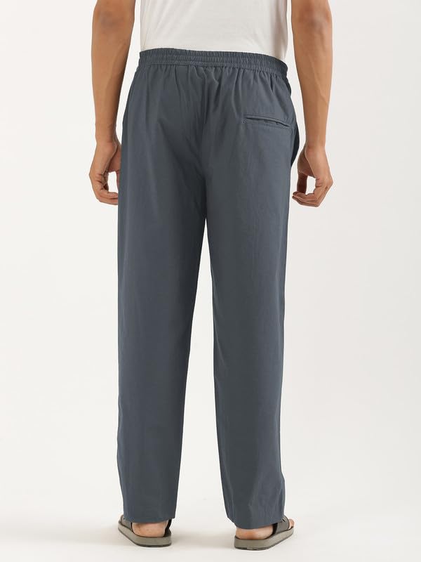 Image of SAADAA Men's 100% Cotton Pants | Mid-Rise Straight Fit Casual Trousers with Elastic Waistband and 3 Pockets | Everyday Wear
