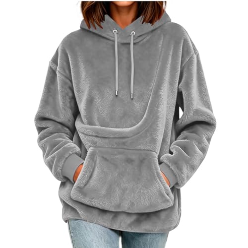 Hoodie with Dog Pouch Pet Pouch Hoodie Women Kangaroo Pocket Dog Cat Carrier Soft Fleece Pullover Sudaderas Mujer Capsules Wardrobe for Women Gray S - image 2