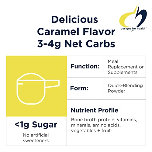Designs For Health Paleomeal Plus Powder - Meal Replacement Shake Or Supplement - Bone Broth Protein Shake With Green Powder, Amino Acids, Nutrients - Caramel Flavor Drink (30 Servings / 984G) #TOP2