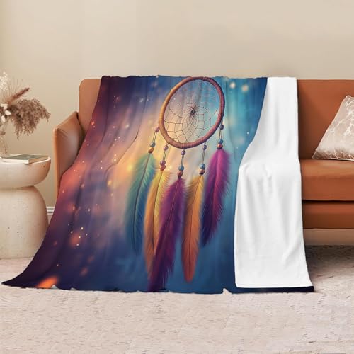 JSCWDET Atrapasueños Mantas para Sofa Franela 70×100 Cm, Manta para Cama Invierno Ultra Suave Polar, Manta Sofa Pelo Largo Estilo De Sueño para Sofá, Cama O Sala De Estar