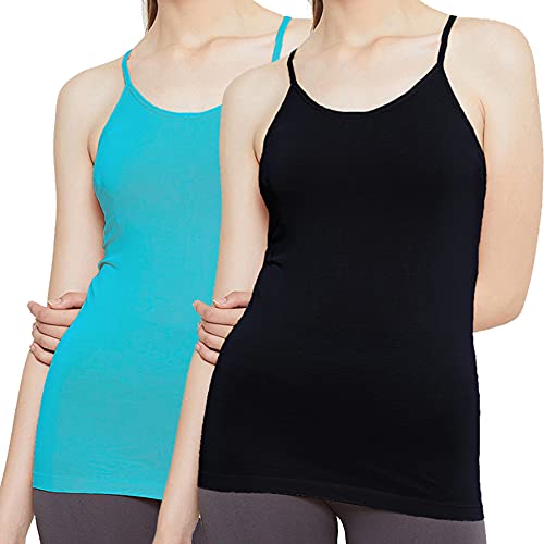 Image of OUTFLITS Women's Ladies Cotton Adjustable Strap Innerwear Camisole Slip Combo 2 Pices Pack (LIC02F 2C)