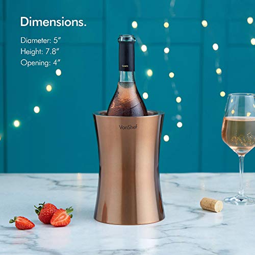 VonShef Copper Wine Bottle Cooler Chiller, Stainless Steel, Double Walled Insulated, Stemless Holder with Gift Box