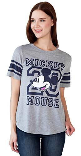 Disney Junior T-shirt Mickey Mouse Football Athletic Jersey Stripes (Grey, Large)