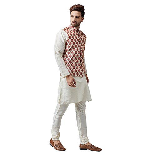 Sojanya (Since 1958 Men'S Silk Blue Kurta Pyjama & Printed Nehru Jacket Set4