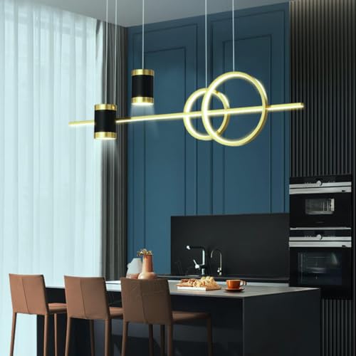 Image of Modern LED Ring Pendant Light, Height Adjustable Hanging Ceiling Lamp for Dining Room, Kitchen Island, Bedroom & Living Room, Designer Decorative Chandelier, Warm Ambient Lighting