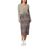 WallFlower Women's 2-Piece Sweater and Dress Set, Elegant Teacher Looks, Black/Brown Floral, Vetiver Green Cardigan, X-Large