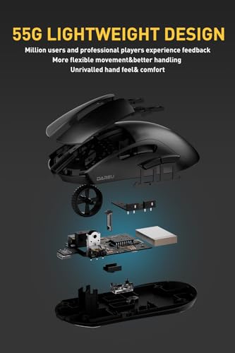 Image of DAREU A950pro 4K Wireless Gaming Mouse:55g Ultra-Lightweight,4KHz Polling Rate,PAW3395 Optical Sensor,26K DPI,6 Programmable Buttons,Support 15min Fast Charging &Tri-Mode Connection (Black)