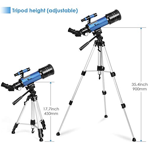 TELMU Telescope, 70mm Aperture 400mm AZ Mount Astronomical Refracting Telescope Adjustable(17.7In-35.4In) Portable Travel Telescopes with Backpack, Phone Adapter