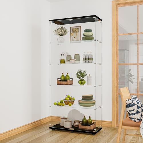 Image of LFT HUIMEI2Y 5-Tier Glass Display Cabinet with Lock, Display Case Black