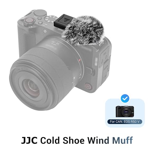 Image of JJC Cold Shoe Wind Muff for Canon EOS R50 V R50V Camera(Not for R50), Black | Furry Windshield with Shoe Adapter Mount Holder for LED Light Microphone Attachment, Canon R50V Vlogging Accessories