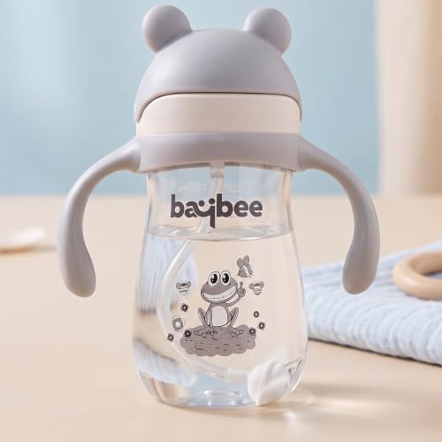 Image of BAYBEE Insulated Baby Sippy Cup for Kids 300 ml | Anti Spill Sipper Bottle with 360 Weighted Straw & Rotating Handle | V Type Straw Bottle BPA Free & Non Toxic for Toddler 6+Months (Grey)