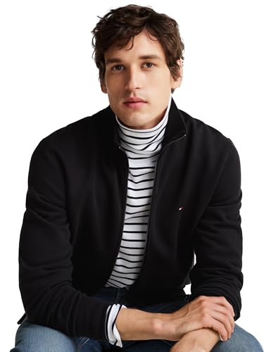 Tommy Hilfiger Moletom masculino de lã de peso médio com zíper, Preto, GG
