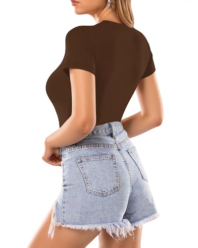 Image of MANGOPOP Women's Round Neck Short Sleeve T Shirts Basic Bodysuits