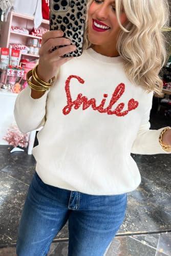 Image of LEMAFER Women 2026 Merry Christmas Round Neck Sequin Letters Sweater Casual Solid Slogan Long Sleeve Pullover Sweatshirt Tops