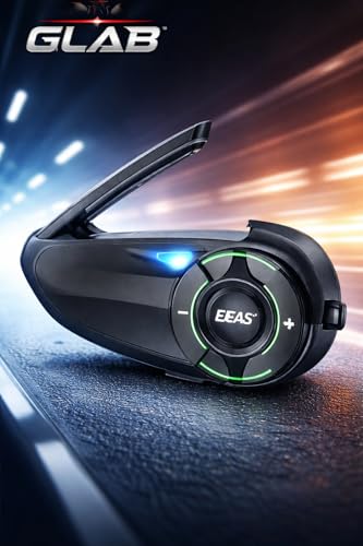 Image of GLAB Motorcycle Helmet Bluetooth Headset | 6 Riders Mesh Intercom, 230 Hours Standby, Noise Cancellation, FM Radio & Music Sharing
