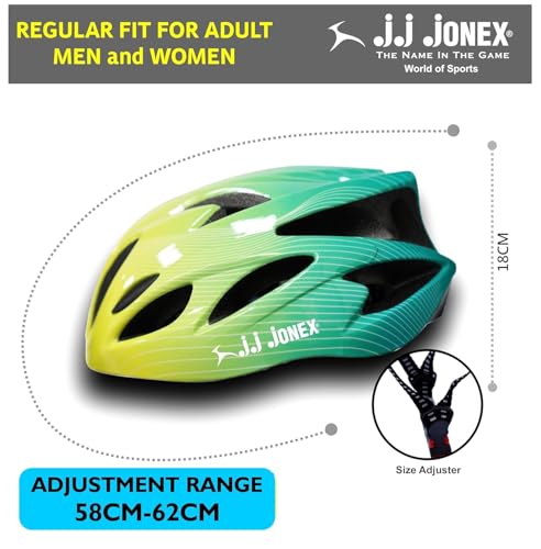 Image of JJ Jonex Adjustable Cycling & Skating Helmet with Detachable Visor | Light Weight | Adjustable Strap with Comfortable Chin Padding | Ideal for Men, Women & Kids (Green, Large)