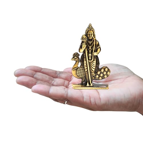 Image of anciently Murugan Statue for Car Dashboard | Kartikeya Idol for Car Dashboard, Metal, 1 Piece (Brass Colour), Murugar Statue For Car