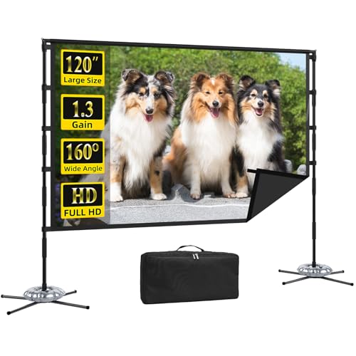 Image of Outdoor Projector Screen and Stand,XINLEMY 120-inch Portable Wrinkle-Free Indoor Projection Screen Foldable Black Backing 16:9 HD Movie Screen Setup Quick for Home Theater Backyard Party Camping