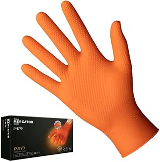 MERCATOR MEDICAL Nitrile gloves GoGrip orange, size: XL - 50 pieces, Disposable protective gloves, powder-free, Examination gloves, latex-free, 3x thicker, diamond texture