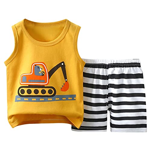 Baby-Cartoon-Outfits, Kleinkind-Weste, ärmellos, Cartoon-Auto-Muster, Jungen-Tops + Shorts, Outdoor, lässig, modischer Weste Dino Schlafanzug Mädchen