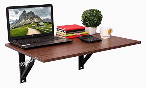 Image of Madhuran Engineered Wood Wall Mounted Folding Study Laptops Table Desk (31.4x20.8 Inch, Walnut) Students Office Living Room Kitchen Space Saving Organiser Station