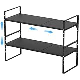 GEDLIRE Expandable Kitchen Cabinet Shelf Organizers 2 Pack, Stackable Metal Pantry Storage Shelves R