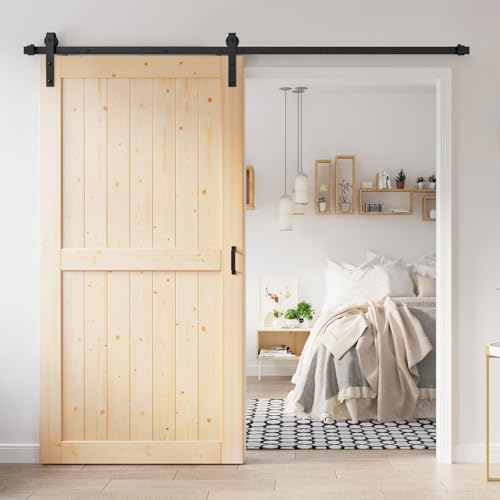 ROYMELO 42x84 inch Sliding Barn Wood Door Slab with 7ft Hardware Kit Requires Simple DIY Assembly