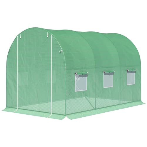 Outsunny Tunnel Serre de Jardin Surface au Sol 6 m² dim. 3 x 2 x 2 m Châssis Tubulaire renforcé Porte battante 6 fenêtres enroulables Vert