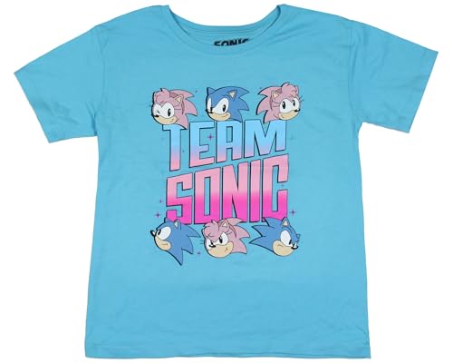 Mad Engine Sonic The Hedgehog Girl's Sonic and Amy Rose Team Sonic Kids Short-Sleeve Graphic Print T-Shirt