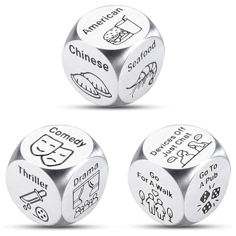 Valentines Day Gifts for Him Her, 3PCS Date Night Dice Food Dice, Couples Activities Dice Gifts, 11th Anniversary Steel Gifts, Christmas Stocking Stuffers for Women Men, Easter Stocking Stuffers Cover