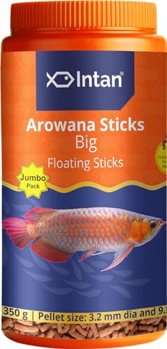 Image of Intan Aquatic Arowana Sticks Fish Food | Big Floating Stick for Arowana Fish | Jumbo Pack 350 Gram Each, Pellet Size 3.2 mm Dia and 9.5 mm Length, Pack of 2, All Life Stages