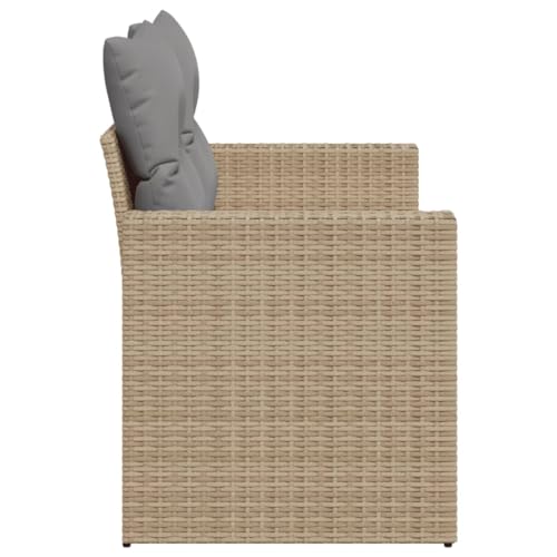 Image of Beige PE Rattan Garden Sofa 2-Seater with Powder-Coated Steel Frame, Modular Outdoor Seating Set with UV Resistant Material and Removable Cushions, Integrated Storage
