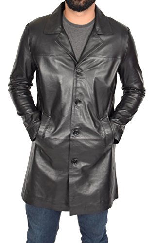 Herren 3/4 Lange schwarz Leder Mantel Crombie Style Jacke Überzieher Klassischer Trench - Jones (M - EU 48) Cover