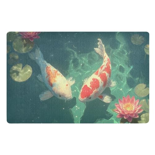 Felpudos Estampado De Carpa Koi Vintage Antisuciedad Felpudo Absorbentes Felpudo Interior para Cocina Oficina Dormitorio 40X60 Cm