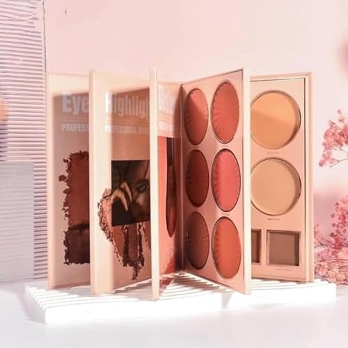 Image of Kamz Beauty 4-in-1 Makeup Book Palette All in One - Eyeshadow Palette, Highlighter Makeup, Blusher Contour, Bronzer Powder - Professional Cosmetic Kit for a Flawless Look For Women