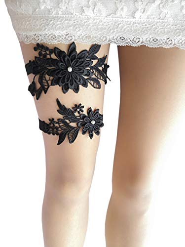 Oyabridal Garter for Bride Wedding Garter Set Floral W010 (Black)