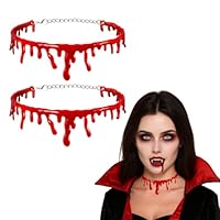 2PCS Halloween Blut Halskette Vampir Blut Tropfen Choker, Vampir Blut Tropfen Choker, Unheimlich Blut Halskette, Blutkette Blutige Narbe Halskette für Halloween Kostüme Party Cosplay Party Supplies