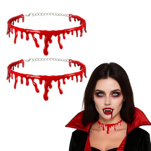 2PCS Halloween Blut Halskette Vampir Blut Tropfen Choker, Vampir Blut Tropfen Choker, Unheimlich Blut Halskette, Blutkette Blutige Narbe Halskette für Halloween Kostüme Party Cosplay Party Supplies