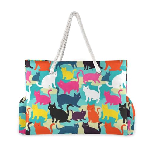 Blue Cartoon Dachshund Silhouettes Sandproof Travel Tote Bag with side pocketes Weekender Tote Bag with zippered pockets2