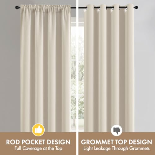 Image of MIULEE 84 Inch Length Beige-White Blackout Bedroom Curtains Set of 4 | Thermal Curtains for Summer Heat, Light Blocking Privacy Bedroom Window Drapes, Top&Bottom Rod Pocket, Living Room