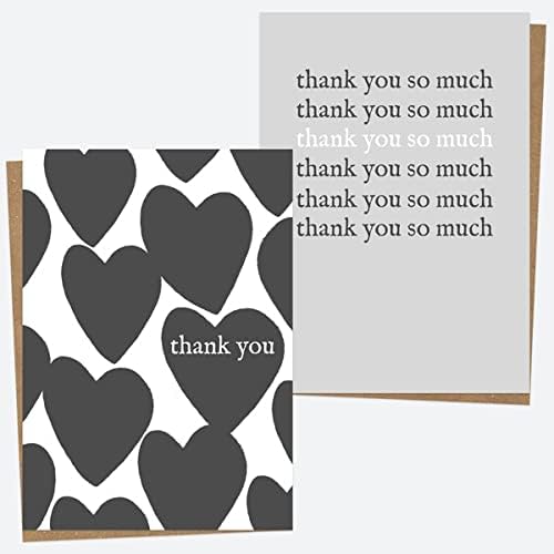 Thank You Open Out Cards - Sweet Heart - Monochrome - Pack of 10. Pretty, Love, Typography, Modern, General, Multi-Pack. Envelopes Included. Made in the UK (27 0022)
