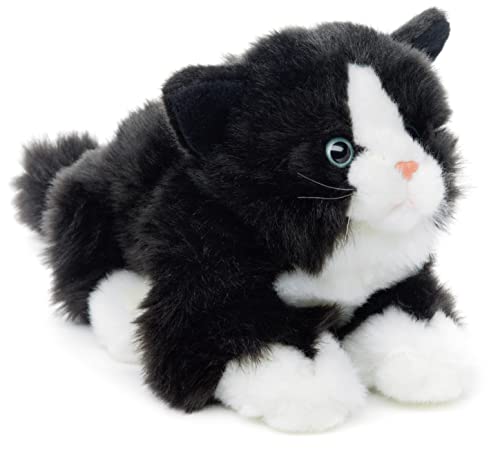 Uni-Toys - Katze schwarz-weiß, liegend - 20 cm (Länge) - Plüsch-Kätzchen - Plüschtier, Kuscheltier