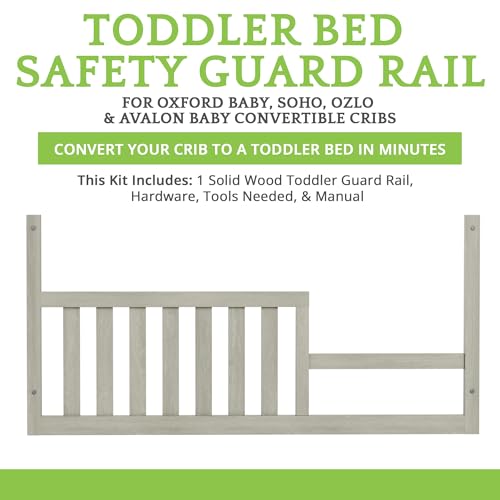 Image of Toddler Bed Safety Guard Rail for Oxford Baby, Soho, Ozlo & Avalon Baby Convertible Cribs - Solid Wood Rail for Toddler Bed Conversion - Safety Rails for Children (Weathered Oak, Option 1)