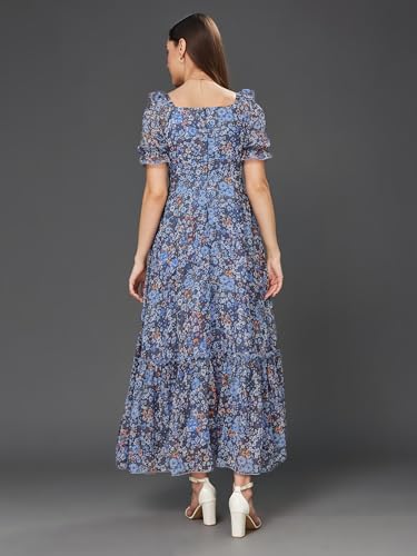 Image of Miss Chase Women's Multicolored-Base-Brown Relaxed Fit Maxi Lurex Chiffon Dress