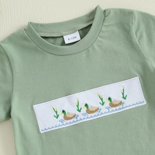 CIYCUIT Toddler Baby Boy Clothes Embroidered Print T-Shirt and Striped Shorts 2 Piece Outfit Set2