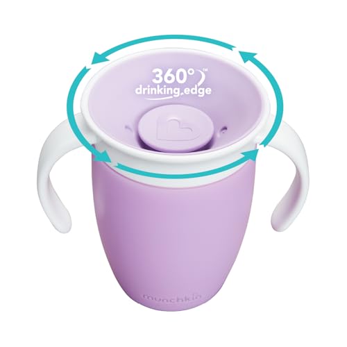 Munchkin Miracle 360°-Trinkbecher für Babys und Kleinkinder, 2er-Set, BPA-frei, mit Griffen, auslaufsicher & spülmaschinenfest, für Kinder ab 6 Monaten - 207 ml, rosa/lila