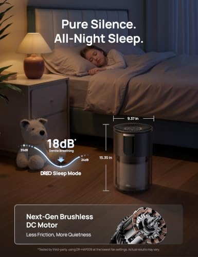 Image of DREO Air Purifier for Home, Up to 1176 ft, HEPA Sleep Mode, Air Purifiers for Large Room & Bedroom, Pets, Smoke, Dust, Pollen & Odors, PM2.5 Monitor, Auto & Turbo Mode, 4 Speeds, DR-HAP009 (Dreo 539)